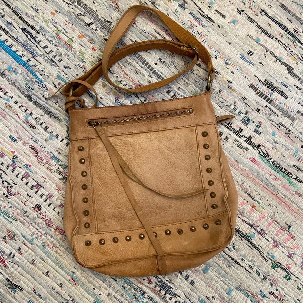 Lucky Brand, boho tan leather gold-studded women's bag, OS